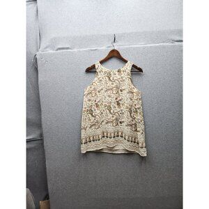 Max Studio Womens Sleeveless Floral Print Blouse Tank Top S Beige/Multicolor 100